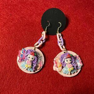 Fairy girl wooden earrings